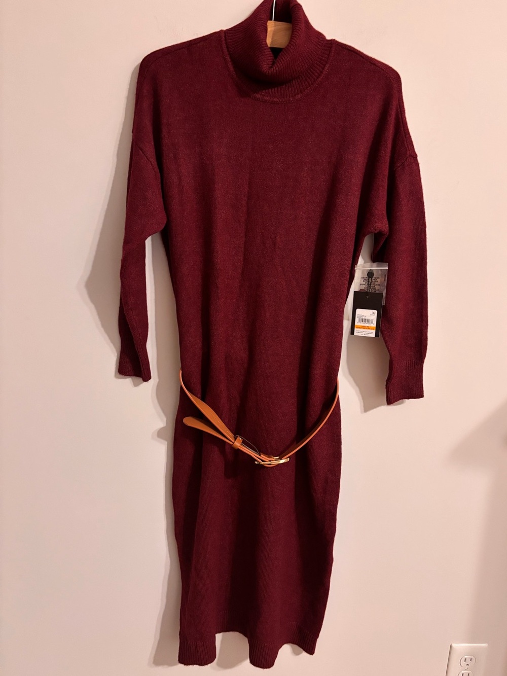 Jones of New York NWT Belted Bordeaux Turtleneck Sweater Dress